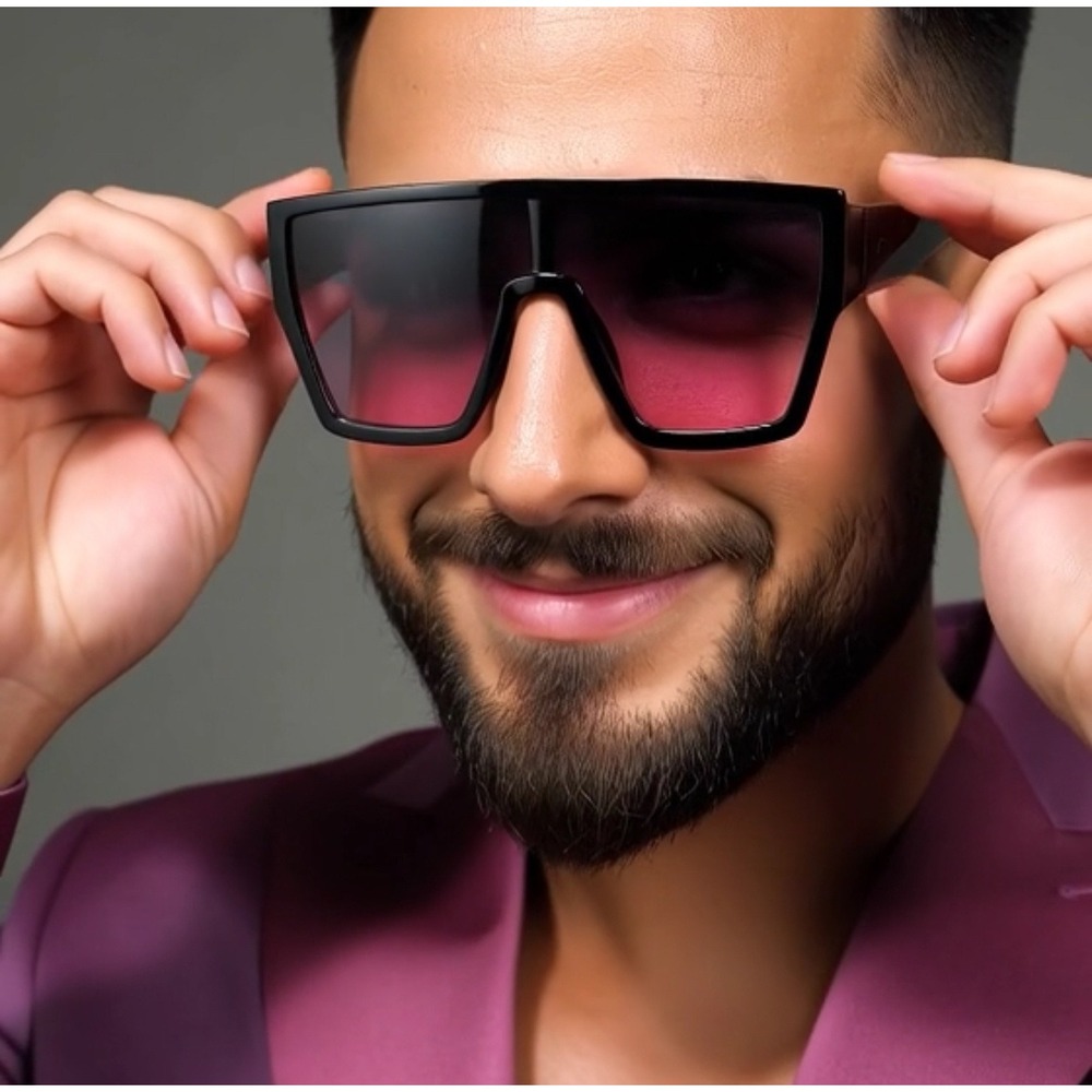 Oversized Square Sunglasses Men Black Pink Gradient Flat Shield Fashion Eyewear